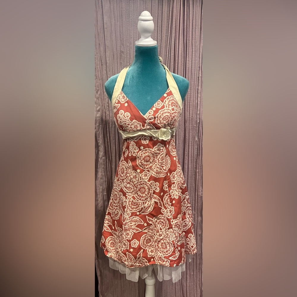 Floral Halter Dress with Cream Accents